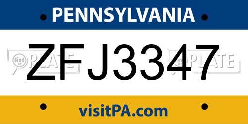 ZFJ3347 Pennsylvania License Plate