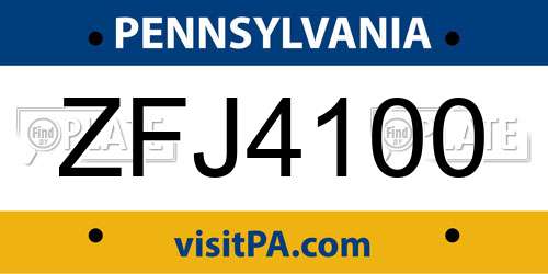 ZFJ4100 Pennsylvania License Plate