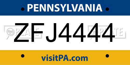 ZFJ4444 Pennsylvania License Plate