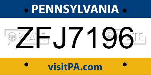 ZFJ7196 Pennsylvania License Plate