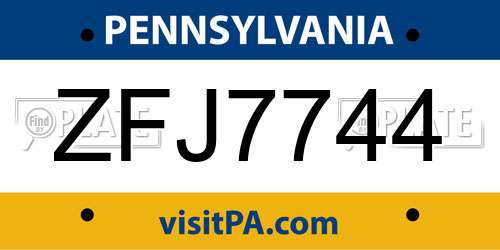 ZFJ7744 Pennsylvania License Plate