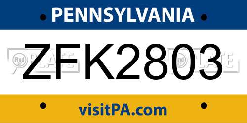 ZFK2803 Pennsylvania License Plate