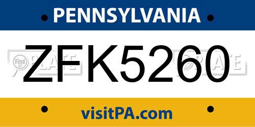 ZFK5260 Pennsylvania License Plate