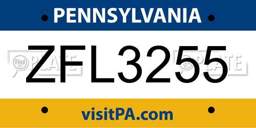 ZFL3255 Pennsylvania License Plate