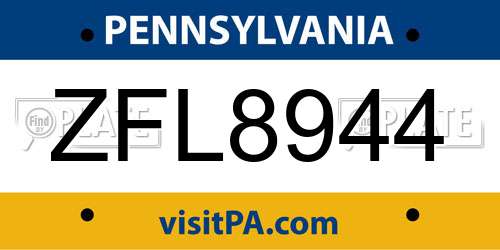ZFL8944 Pennsylvania License Plate