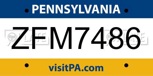 ZFM7486 Pennsylvania License Plate