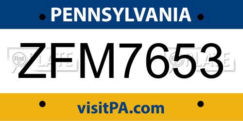 ZFM7653 Pennsylvania License Plate