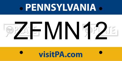 ZFMN12 Pennsylvania License Plate