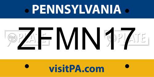 ZFMN17 Pennsylvania License Plate