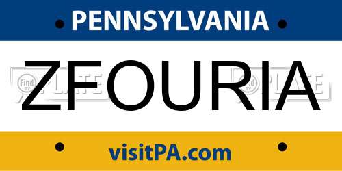 ZFOURIA Pennsylvania License Plate