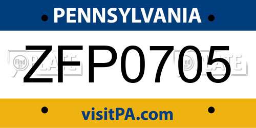 ZFP0705 Pennsylvania License Plate