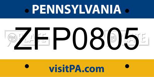 ZFP0805 Pennsylvania License Plate