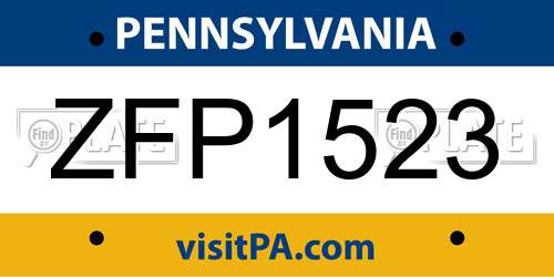 ZFP1523 Pennsylvania License Plate