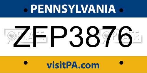 ZFP3876 Pennsylvania License Plate