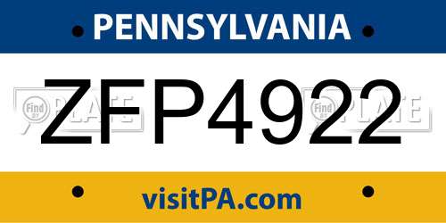 ZFP4922 Pennsylvania License Plate