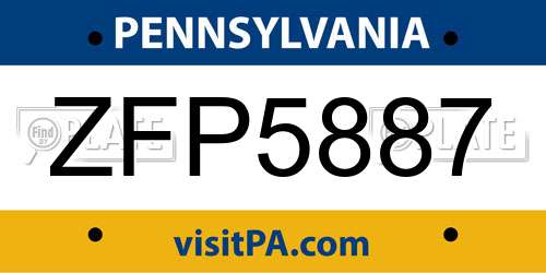 ZFP5887 Pennsylvania License Plate