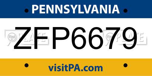 ZFP6679 Pennsylvania License Plate