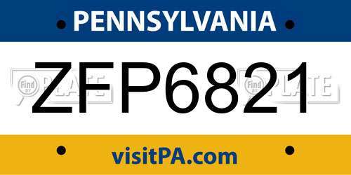 ZFP6821 Pennsylvania License Plate