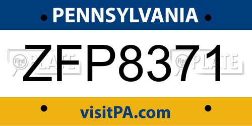 ZFP8371 Pennsylvania License Plate