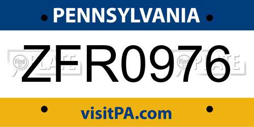 ZFR0976 Pennsylvania License Plate