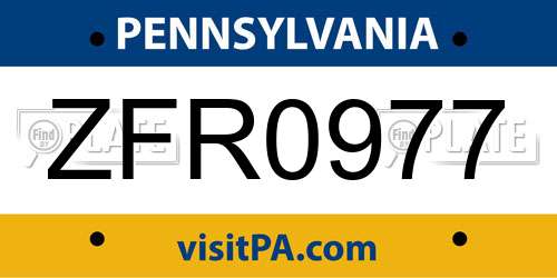 ZFR0977 Pennsylvania License Plate