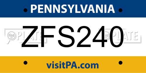 ZFS240 Pennsylvania License Plate