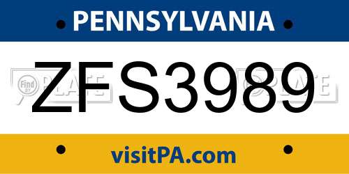 ZFS3989 Pennsylvania License Plate