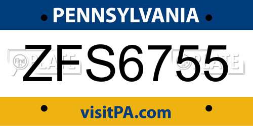 ZFS6755 Pennsylvania License Plate