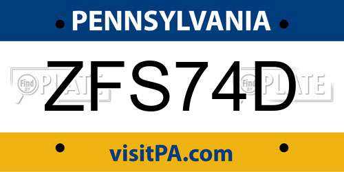 ZFS74D Pennsylvania License Plate