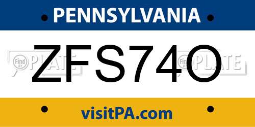 ZFS74O Pennsylvania License Plate
