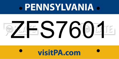 ZFS7601 Pennsylvania License Plate