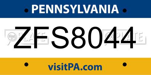 ZFS8044 Pennsylvania License Plate