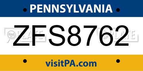 ZFS8762 Pennsylvania License Plate