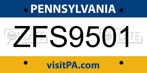 ZFS9501 Pennsylvania License Plate
