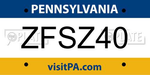 ZFSZ40 Pennsylvania License Plate