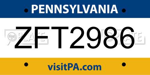 ZFT2986 Pennsylvania License Plate