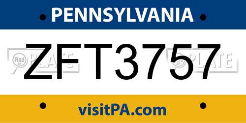 ZFT3757 Pennsylvania License Plate
