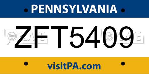 ZFT5409 Pennsylvania License Plate