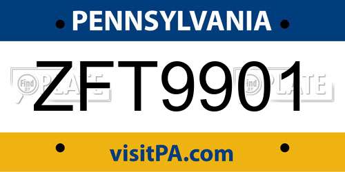 ZFT9901 Pennsylvania License Plate