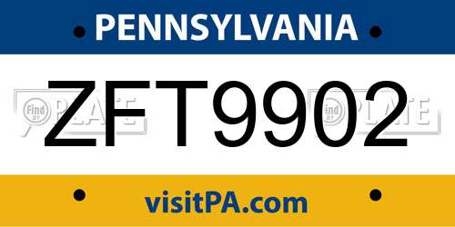 ZFT9902 Pennsylvania License Plate