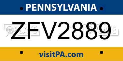 ZFV2889 Pennsylvania License Plate
