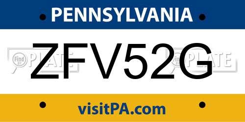 ZFV52G Pennsylvania License Plate