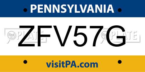 ZFV57G Pennsylvania License Plate