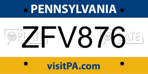 ZFV876 Pennsylvania License Plate