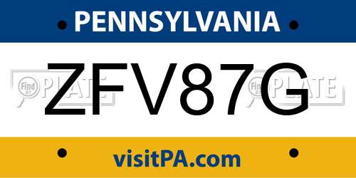 ZFV87G Pennsylvania License Plate