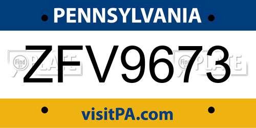 ZFV9673 Pennsylvania License Plate