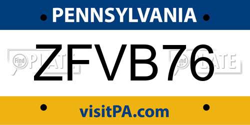 ZFVB76 Pennsylvania License Plate