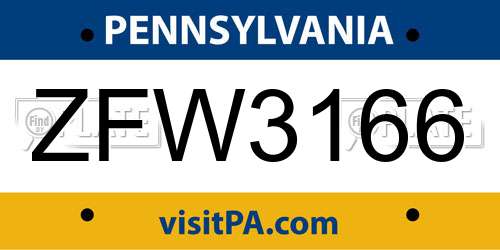 ZFW3166 Pennsylvania License Plate