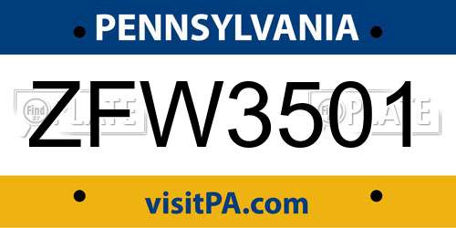ZFW3501 Pennsylvania License Plate