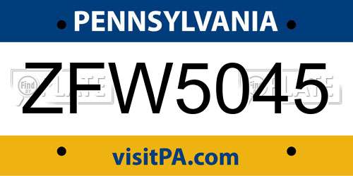 ZFW5045 Pennsylvania License Plate